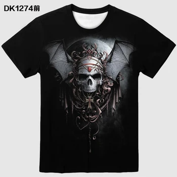 

New 3D printed short-sleeved t-shirt skull pattern men's summer European and American style fashion urban round neck Slim T-shir