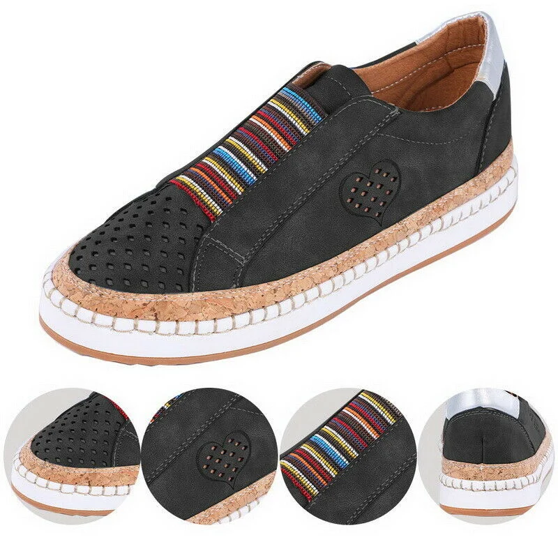 

Women Slip On Hollow Out Flat Shoes Ladies Breathable Loafers Casual Platform Vulcanized Sewing Female Fashion Comfort Footwear