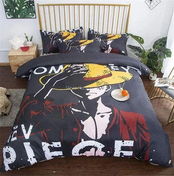 

Popular Young Monkey D.Luffy Printed Duvet Cover Pillowcase Children 3d Cartoon ONE PIECE Bedding Set Twin Full Queen King Size
