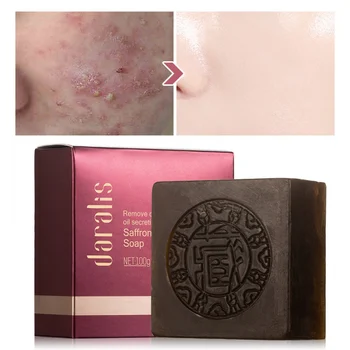 

100g Natural Saffron Handmade Soap Facial Cleansing Soap Lasting Moisturizing Anti-acne Anti-mites Shrinking Pores