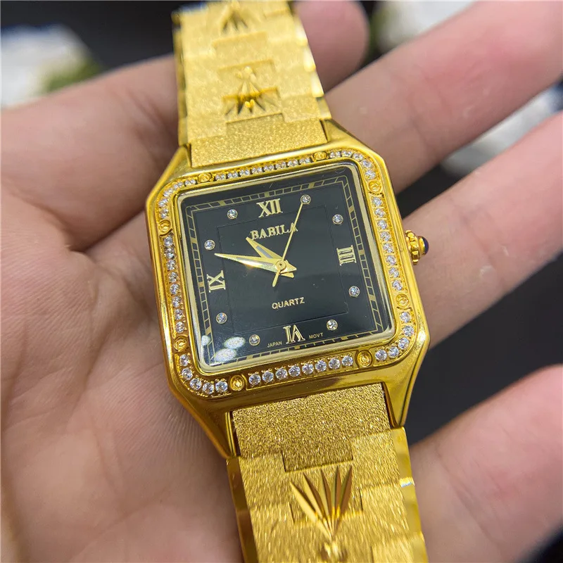 2021 nuovo orologio d'oro galvanotecnica orologio in oro 24K quadrante  quadrato design retrò temperamento di lusso diamante intarsiato  impermeabile|Quartz Watches| - AliExpress