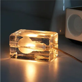 

Concise Solid Glass Ice Block Desk Lamp Northern Europe Personality Originality Decoration Bedroom Led Ice Brick Desk Lamp