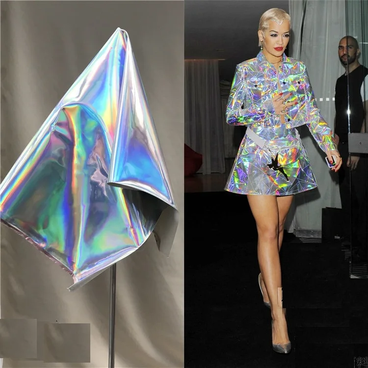 

Hologram Metallic Reflective Symphony laser TPU designer fabrics thin mirror colorful background clothing bag reflective strip