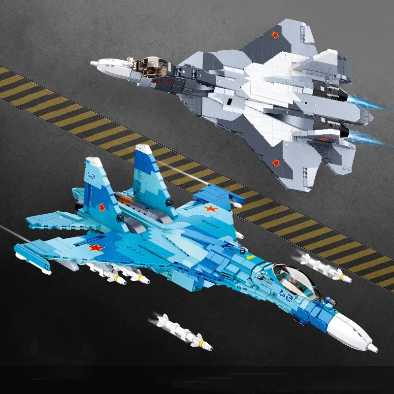 

Military Russian Army SU-27 SU-57 Fighter Block Set Plane 1:44 Model Modern War Building Brick Toys For Boy Kids Gift