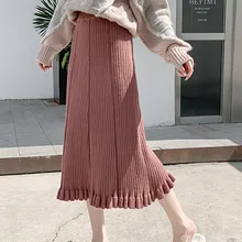 Элегантная плиссированная юбка, зимний женский толстый свитер, юбка с эластичным поясом, трикотажная юбка средней длины, трапециевидная Женская длинная юбка с волнистым краем, 12,3