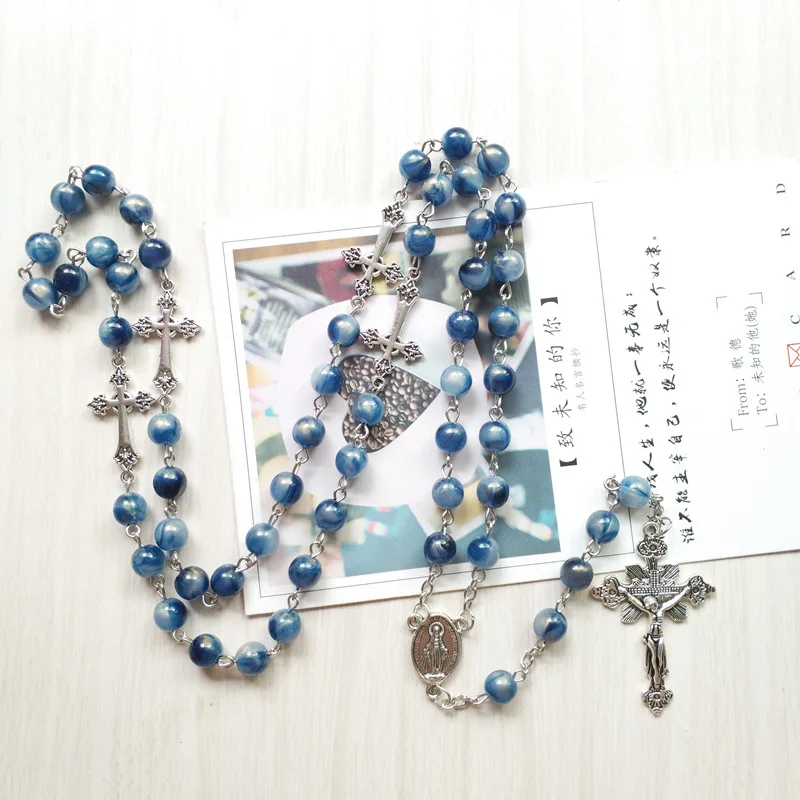 Blue Acrylic Rosary Necklace 3