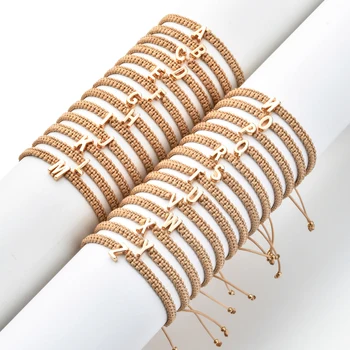 

Handmade Brown Thread String Rope 26 Letter Bracelet For Women Men Gold/Silver Color Initials Name Bracelets Paired Couple Gifts