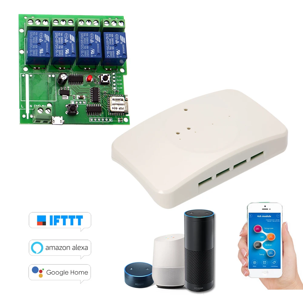 

eWeLink Smart Remote Control Wireless Switch Universal Module 4ch DC5V Wifi Switch Timer APP Voice Control for Alexa Google Home