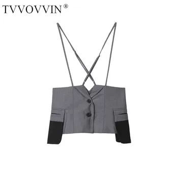 

Loose Korean Patchwork Personality Slim Camis Gray Single Breasted Sense of Design 2020 Spring Summer New Women Top ZLL5031
