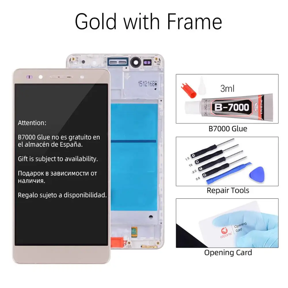 Дисплей для HUAWEI Honor 7 LCD в сборе с тачскрином на рамке 5.2'' белый золото черный - Цвет: with Frame Gold