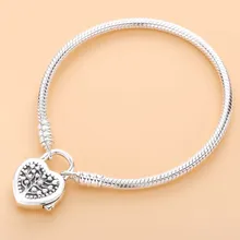 925 Sterling Silver Bracelet MOMENTS Tree of Life Love Heart padlock Clasp Bracelet Bangle Fit Bead Charm Diy Fine Jewelry