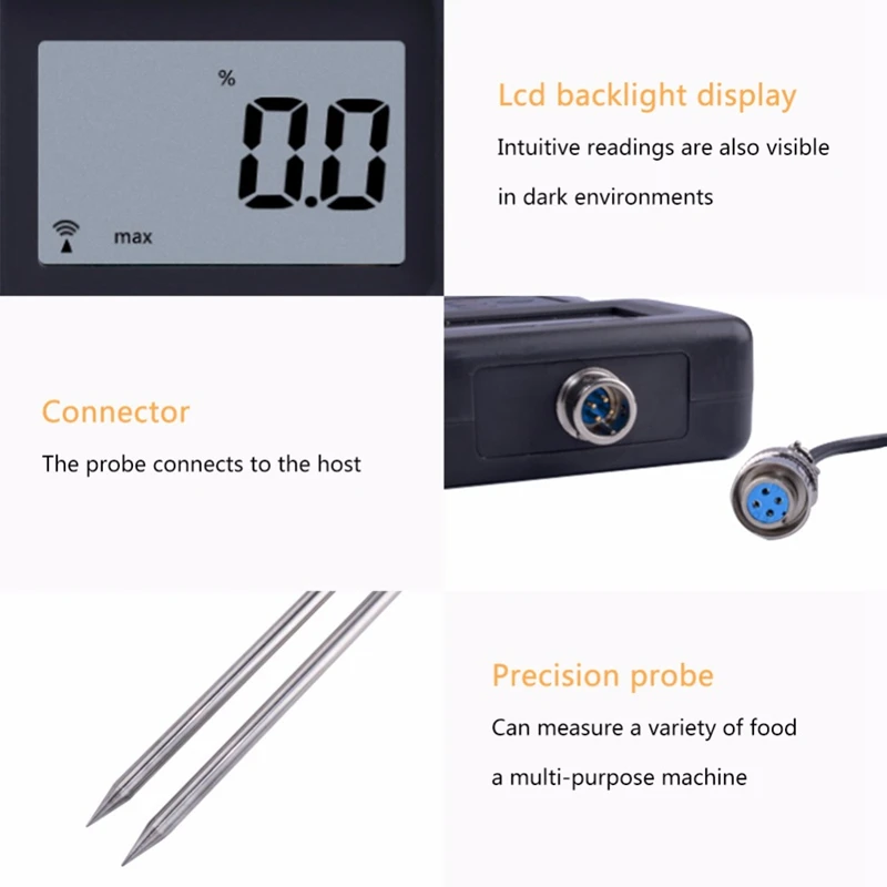 Grain Moisture Meter Tester for Barley,Corn,Hay,Oats,Rapeseed,Rough Rice,Sorghum,Soybeans,Wheat Flour,Cocoa