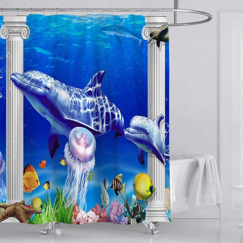 Забавный мультфильм подводная рыба занавеска для душа океан и море ванная комната водонепроницаемый удлиненный полиэстер ткань для детской ванной Декор