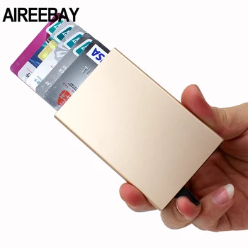 

AIREEBAY Mult-card ID Holder Solid Color Automatic Pop-up Anti-theft Bank Card Box Mini Business Card Case ID Cardholder Women