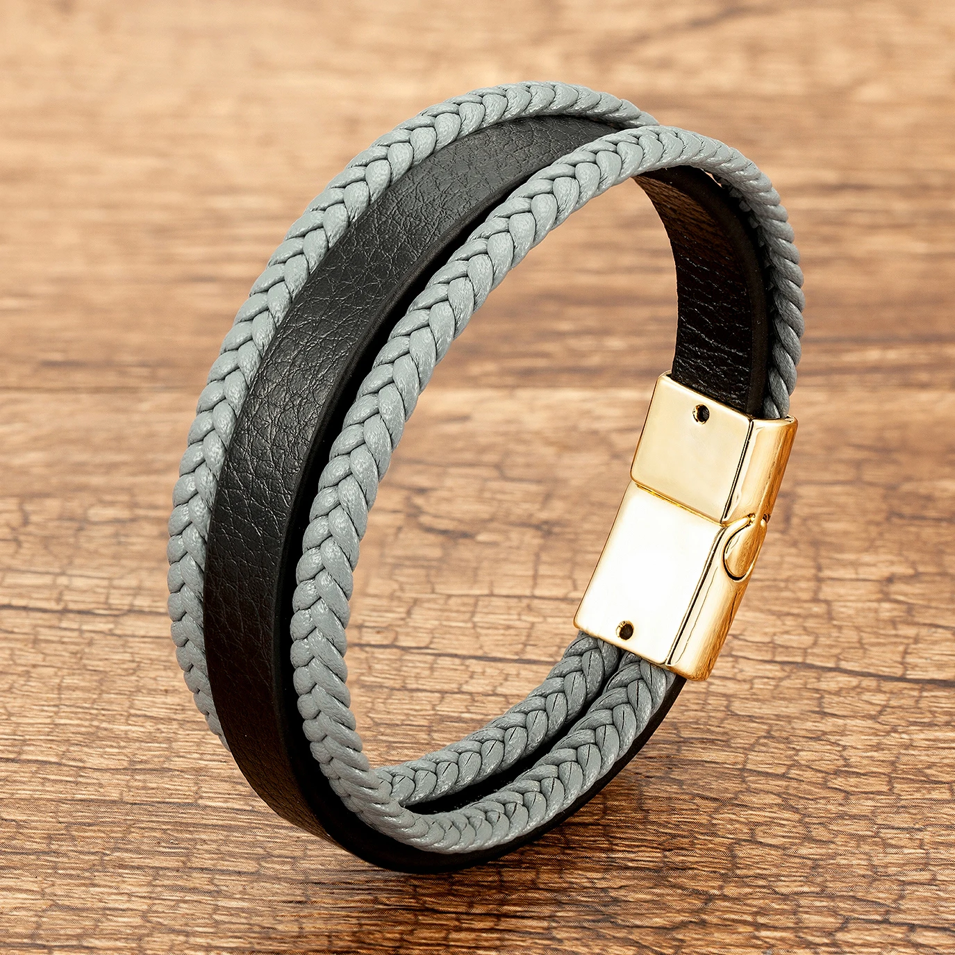 Trendy Weave Genuine Leather Men Bracelet Black/gold/white Magnetic Clasp Multi Layer Braid Rope Chain Classic Men's Jewelry - Image 3