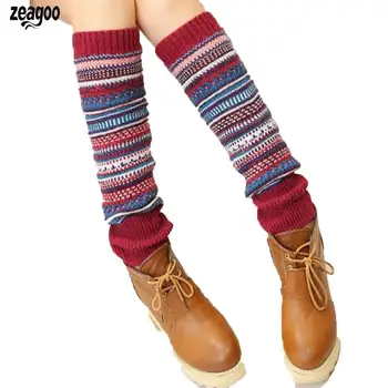 

Women Warm Leg Protector Multicolor Stripes Fall and Winter Casual Thick Woolen Knitted Long Tube Socks