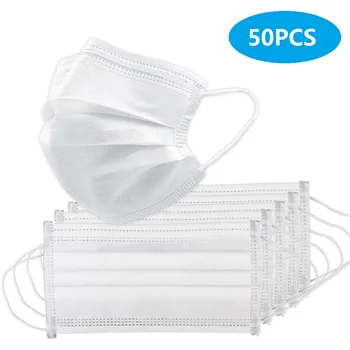 

50 Pcs Disposable Face Mask In Stock Fast Shipping White Non Woven Disposable Anti-dust Masks Face Mouth Masks