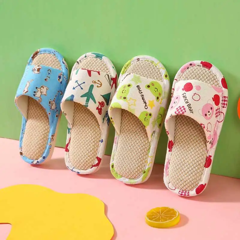 

Girls Slippers Summer Flip Flop Children's Sandals Cartoon Aircraft Boys Home Slippers Kids Breathable Flax Slippers