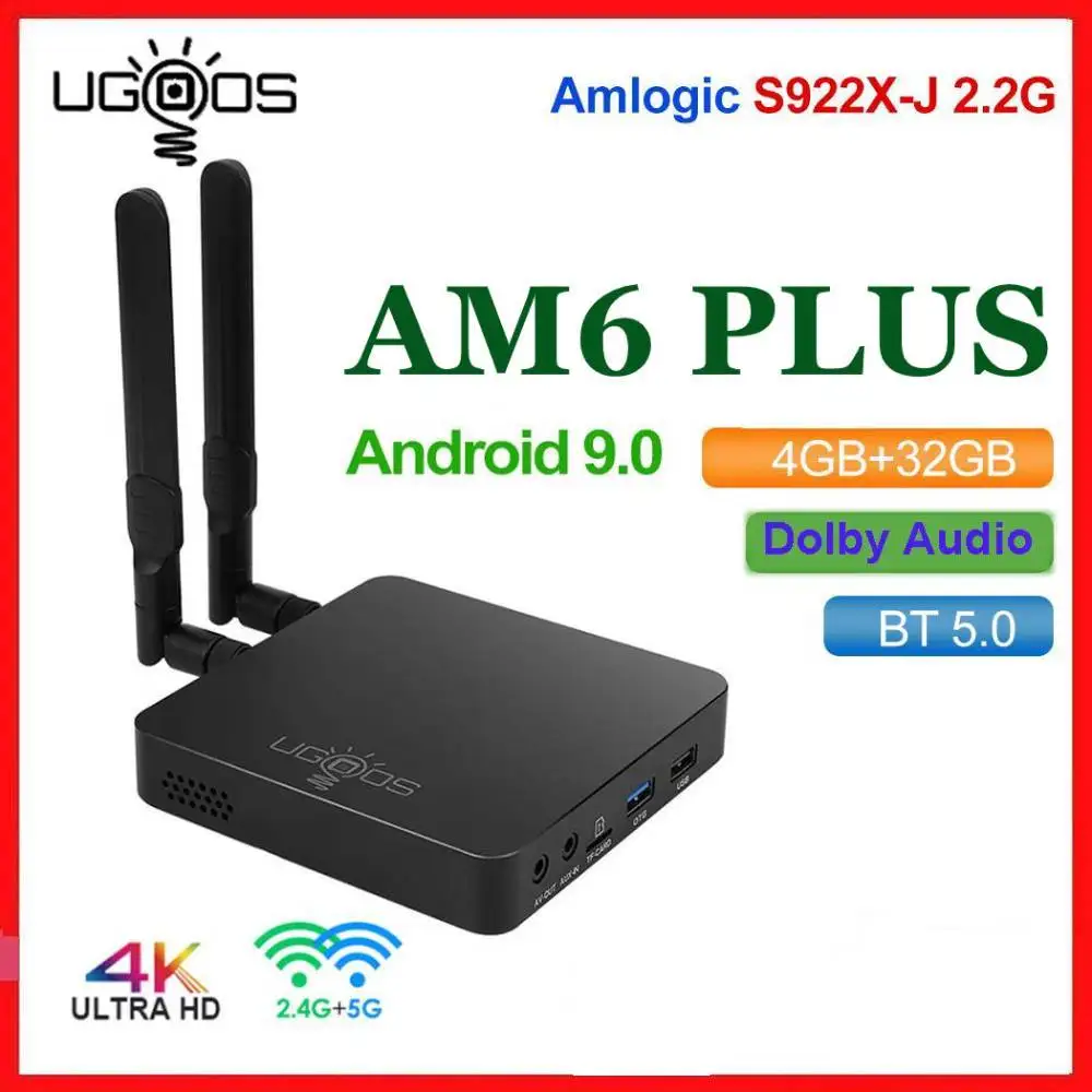 UGOOS AM6 плюс ТВ BOX Android 9 0 Amlogic S922X J DDR4 4 Гб оперативной памяти 32 встроенной 5G Wi Fi 1000 м