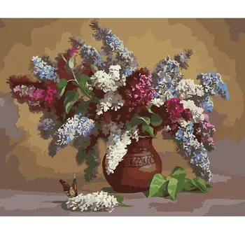Red white and blue flowers in vase painting by numbers kit Red white and blue flowers in vase painting by numbers kit