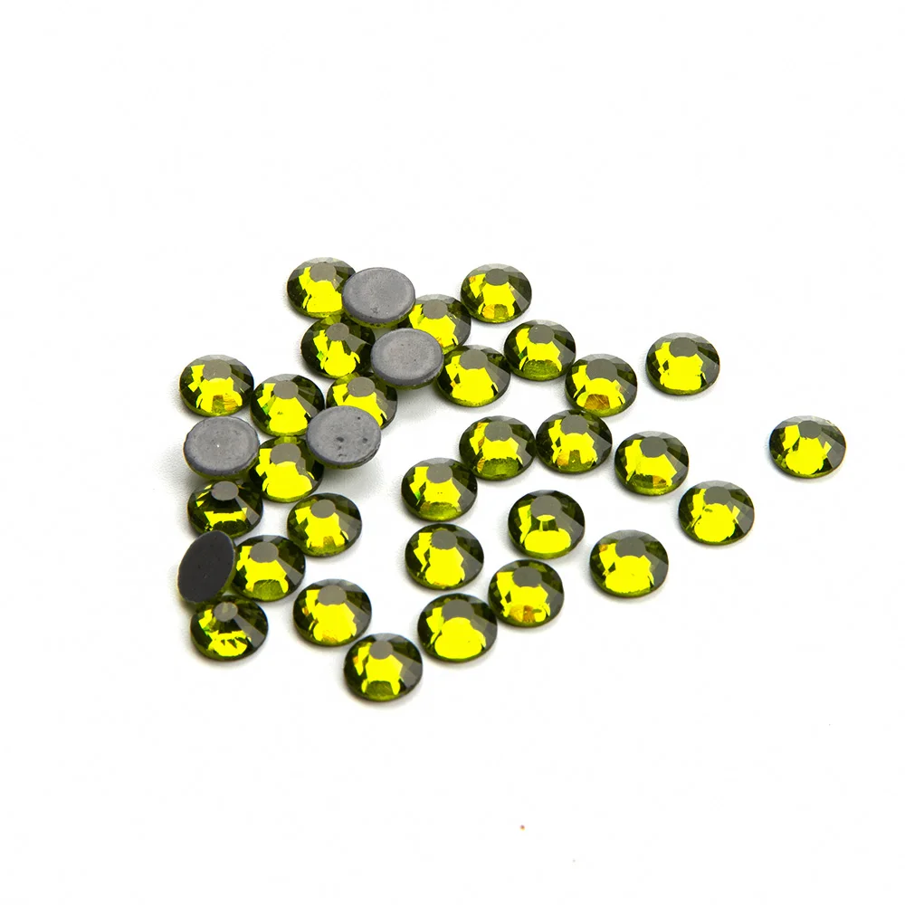 SS6/SS8/SS10/SS12 Olivine Flatback Стеклянные стразы горячей фиксации для украшения ногтей