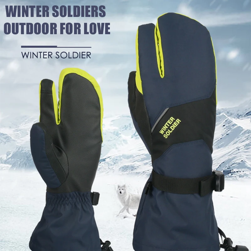 Мужские и женские перчатки для катания на лыжах с 3 пальцами и сенсорным экраном, ветрозащитные зимние теплые варежки для катания на сноуборде, Детские водонепроницаемые лыжные перчатки