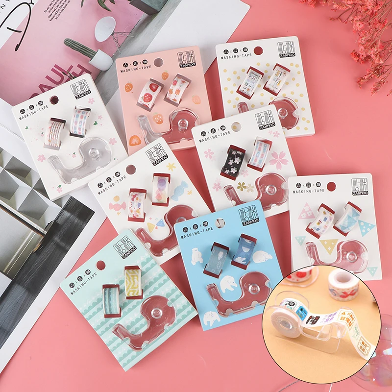 Transparent masking Tape Dispenser Cutter Holder Japanese stationery DIY Washi Tape Storage Organizer Cutter Supplies +2pcs Tape