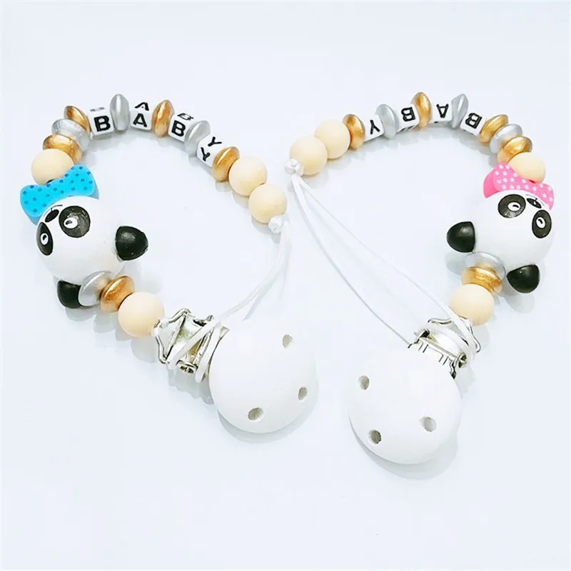 

Infant Baby Pacifier Clip Pacifier Chain Panda Shape Hand Made Cute Colourful Beads Dummy Clip Baby Soother Holder For Baby Kid
