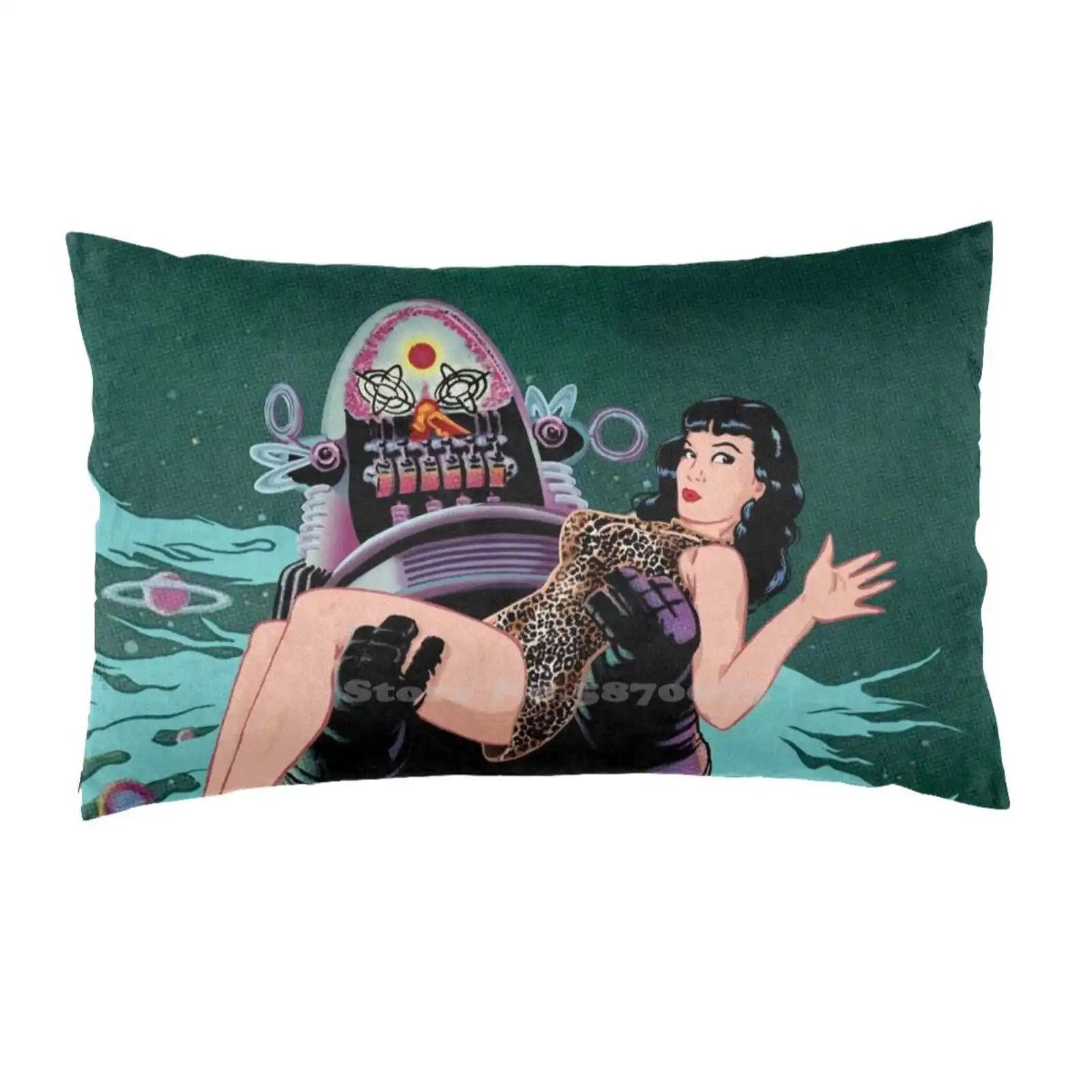 Robby And Bettie Print Federe Copricuscino Robby The Robot Roby Robot Bettie Page Fantascienza Pianeta Divieto Retro