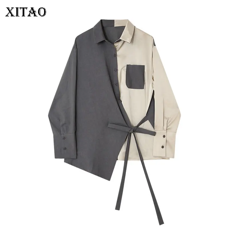 [EAM] Women Striped Split Joint Hit Color Blouse