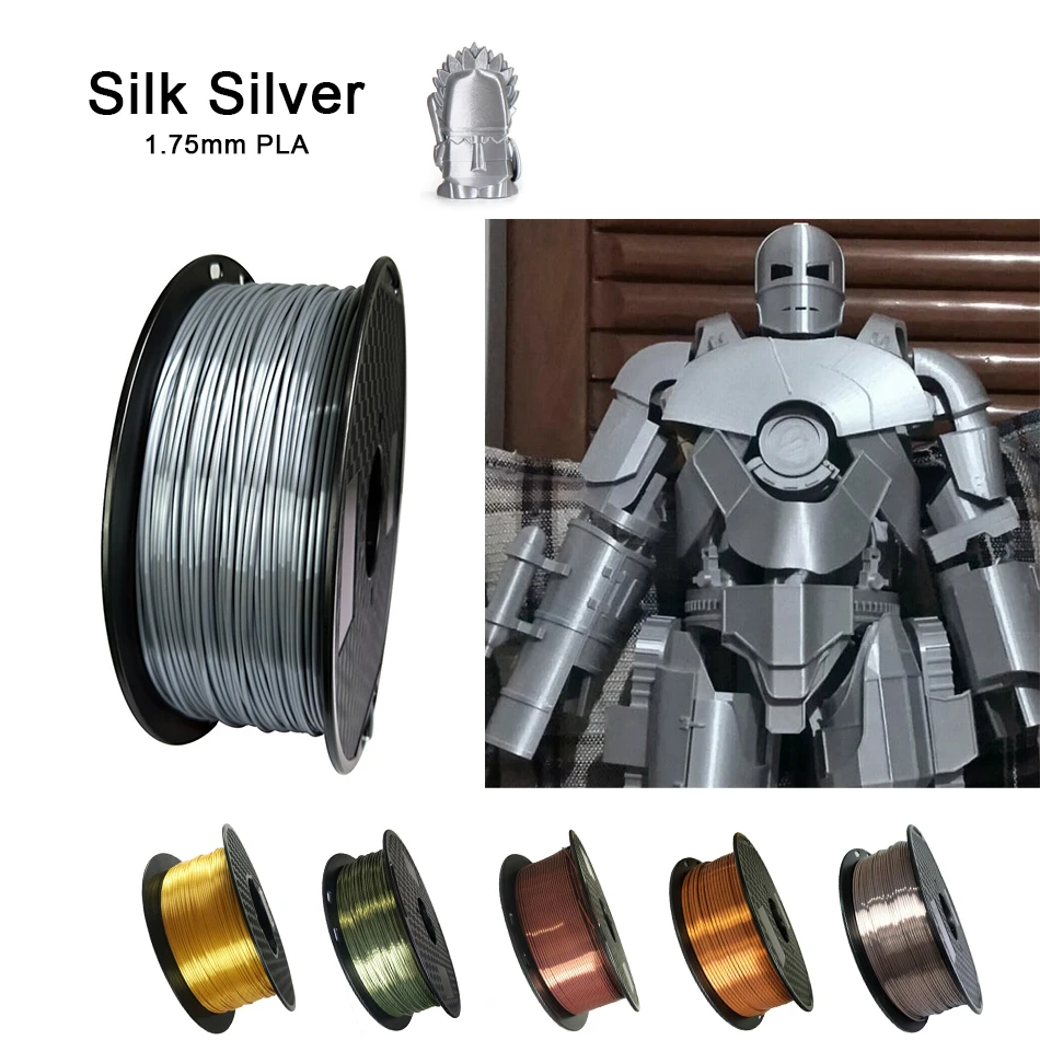 

PLA 3D Printer Filament 1.75mm Silk Silver Gold 250g/500g/1KG Shiny Metallic Feel 3D Printing Material Silky Shine Filament