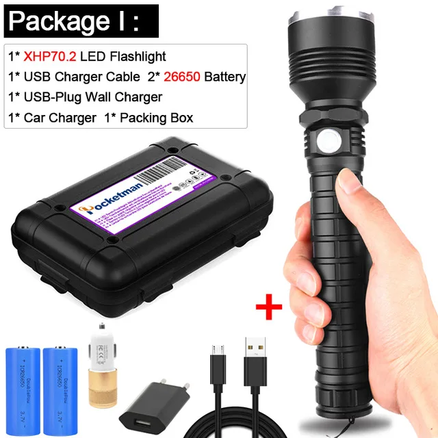 Светодиодный вспышка светильник XHP70.2 самый мощный светодиодный фонарь USB зум xhp70 xhp50 18650 26650 Перезаряжаемые лучший отдых на природе лампа светильник - Испускаемый цвет: Package I