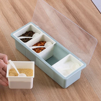 

Pepper 4 Grid With Spoon Restaurant Spice Pots Storage Container Seasoning Box Set Removable Sugar Salt Plastic Home Kitchen