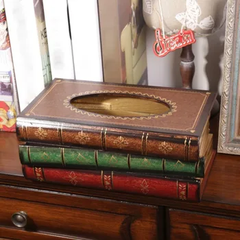 

Creative Retro Style Book Tissue Box Luxurious Box Europe Retangle Napkin Paper Holder Ring Tissue Storage Box