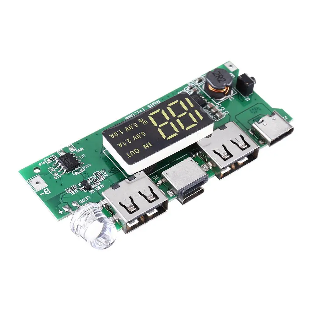 

5V 2.1A Dual USB Micro Type-C for DIY Power Bank 18650 Charger Board with LED Overcharge Overdischarge Short Circuit Protection