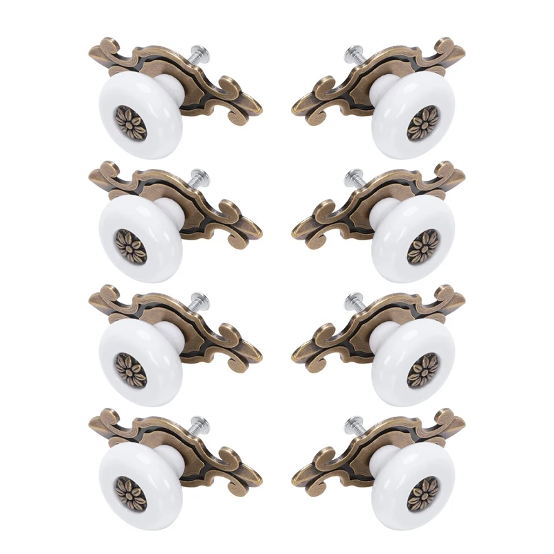

8ST Retro Style Kitchen Knobs Metal Pull Door Handles White