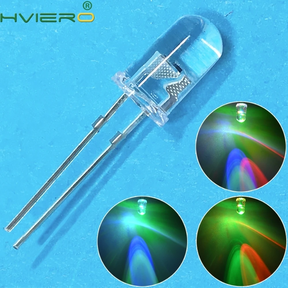 Hviero F5 5mm Round Slow RGB Fast RGB Flash Diode Led Rainbow Multi Color Red Green Blue light emitting diodes water clear Lamp