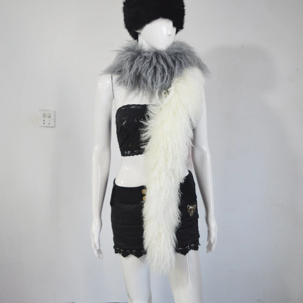 AU755 Индивидуальный монгольский мех ягненка Боа Шарф ручной работы зимние женские меховые шарфы женский меховой шейный платок мягкие глушители