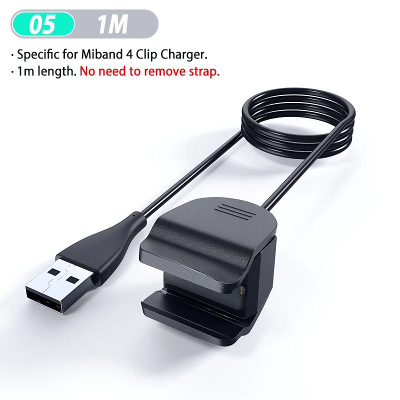 Portable Usb Charger Cable For Xiaomi Mi Band 4 Charging Wire Smart Wristband Accessories Wrist Band Bracelet Charger Adapter - Цвет: 1M Clip Charger
