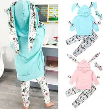 Одежда для маленьких мальчиков и девочек, осенне-зимние топы с капюшоном+ штаны, комплект из 3 предметов, комплекты, США