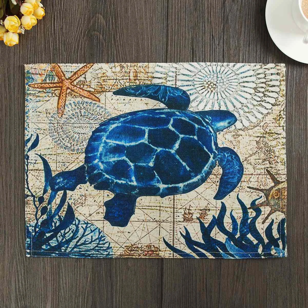 YKPuii мультфильм 30*40 см Коврик для стола хлопок белье теплоизоляция водонепроницаемый Скатерть чашка еды коврик+ коврик - Цвет: sea turtle