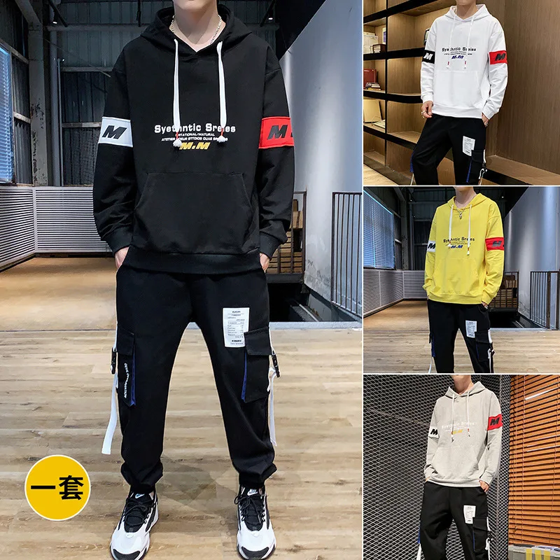 

Aamon | 2019 Autumn Fashion Hoodie Men Korean-style Set Cargo Trousers Sports Two-Piece Set