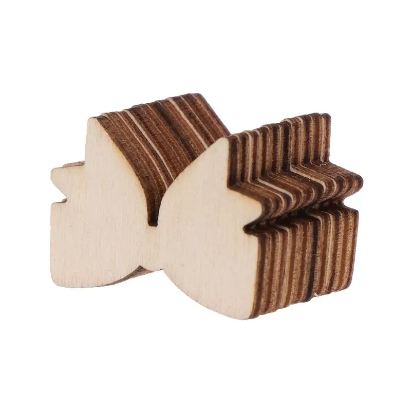 

Drop Shipping 10pcs Bow Shape Laser Cutting DIY Wooden Plaque Scrapbooking Handicraft Decor Confetti Slices Rustic