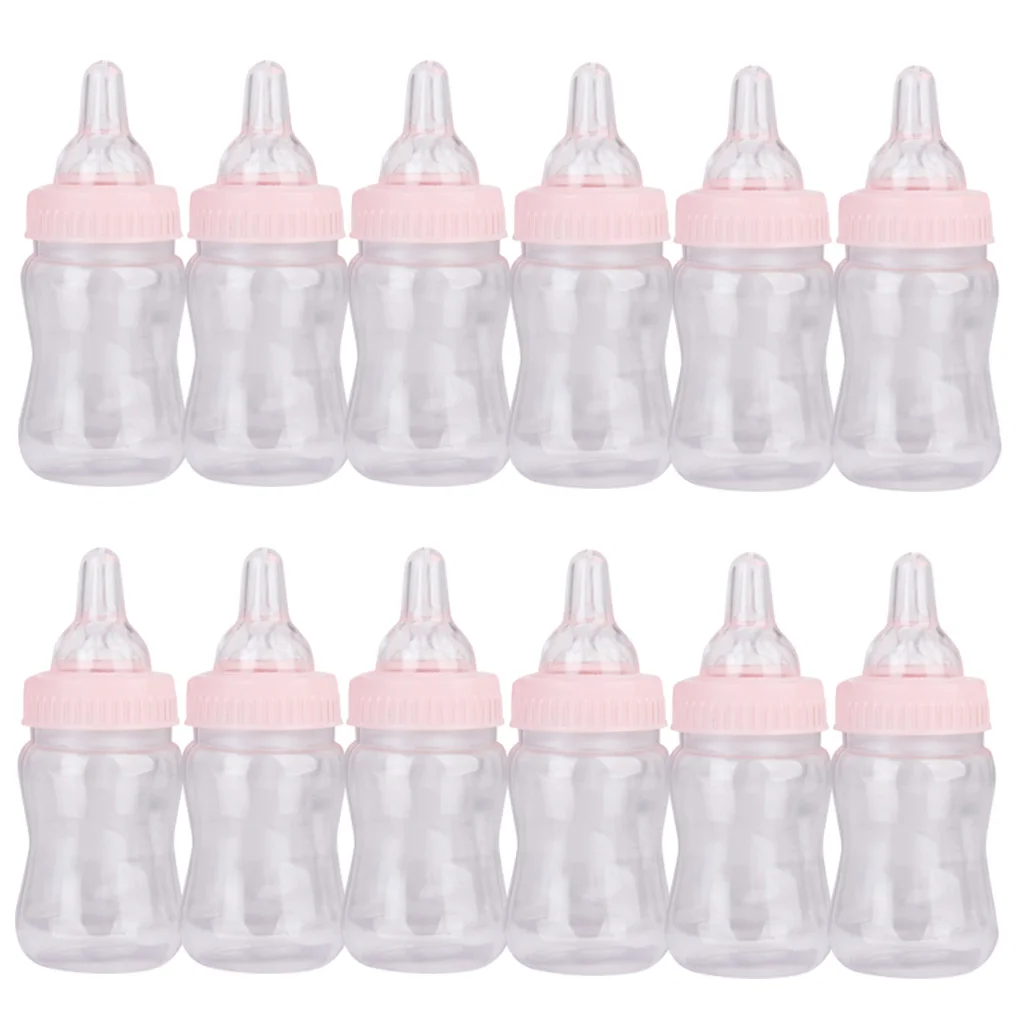 12x Milk Bottles Baby Shower Christening Favors Party Decor Girls Boys Pink