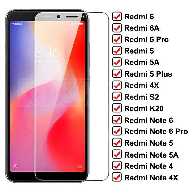Защитное стекло для Xiaomi Redmi 6 Pro 6A 5 Plus 5A S2 K20 Note 4X 4 закаленное 9H | Мобильные телефоны