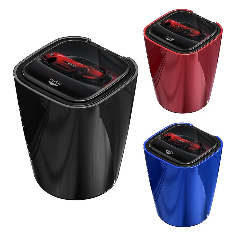 Car Ashtray With Led Light Portable Mini Trash Can With Lid Smokeless