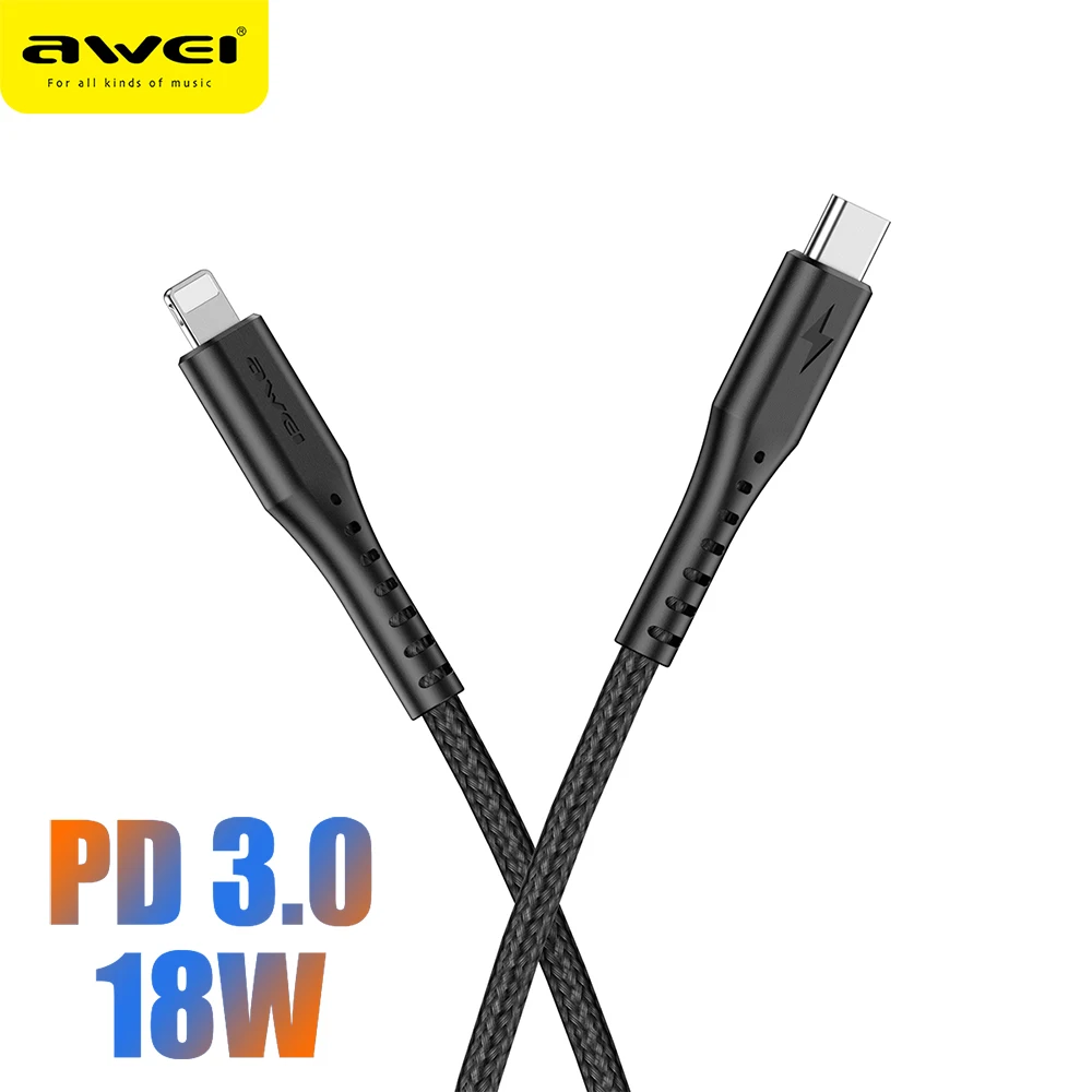 

Awei CL-78 PD3.0 Quick Charging Cable 18W Type-C to Lightning Fast Data Cables 1m for iPhone/iPad/Laptop