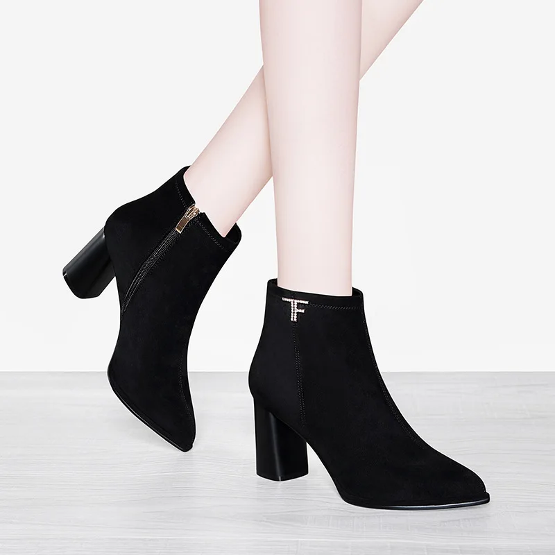 

Pointed Toe Chunky Heel High Heel Boots Women's 2019 Autumn And Winter New Style Martin Boots Thick Bottomed Fashion Boots WOMEN