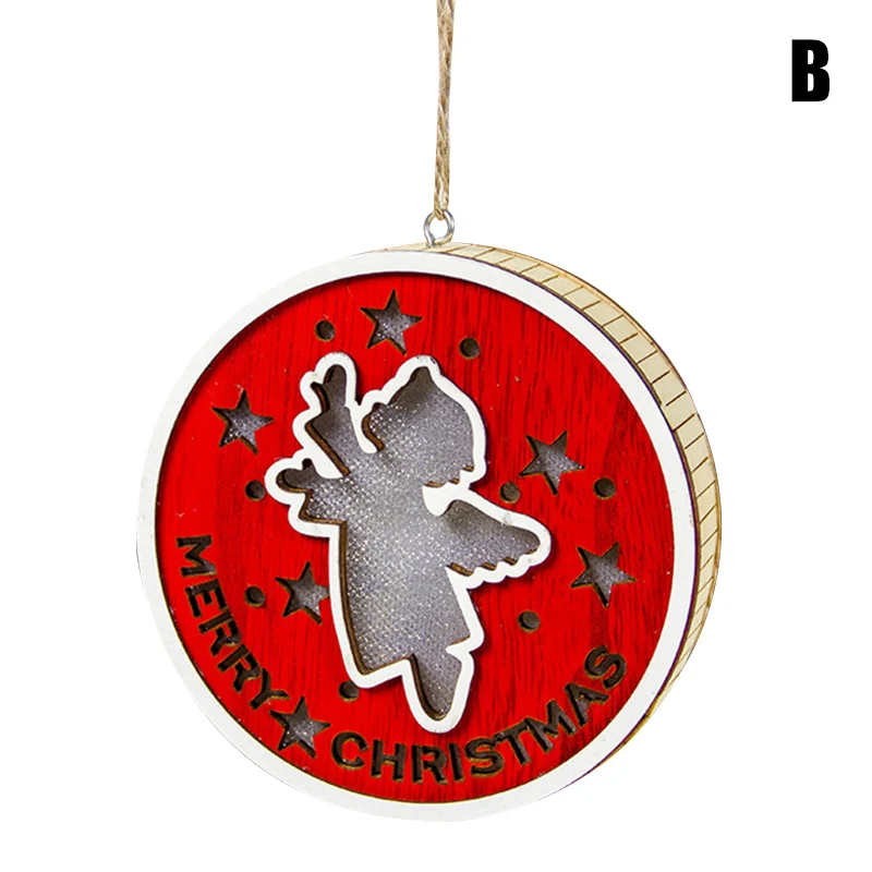 b Wooden Round Lamp Luminous Christmas Tree Hanging Light Ornament Pendant X'mas Decoration S7JN - Цвет: b