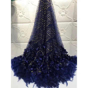 

Latest African Lace Fabric With Feather 3d Design Nigerian Laces Fabrics 2019 High Quality Lace Tulle French Lace Fabric